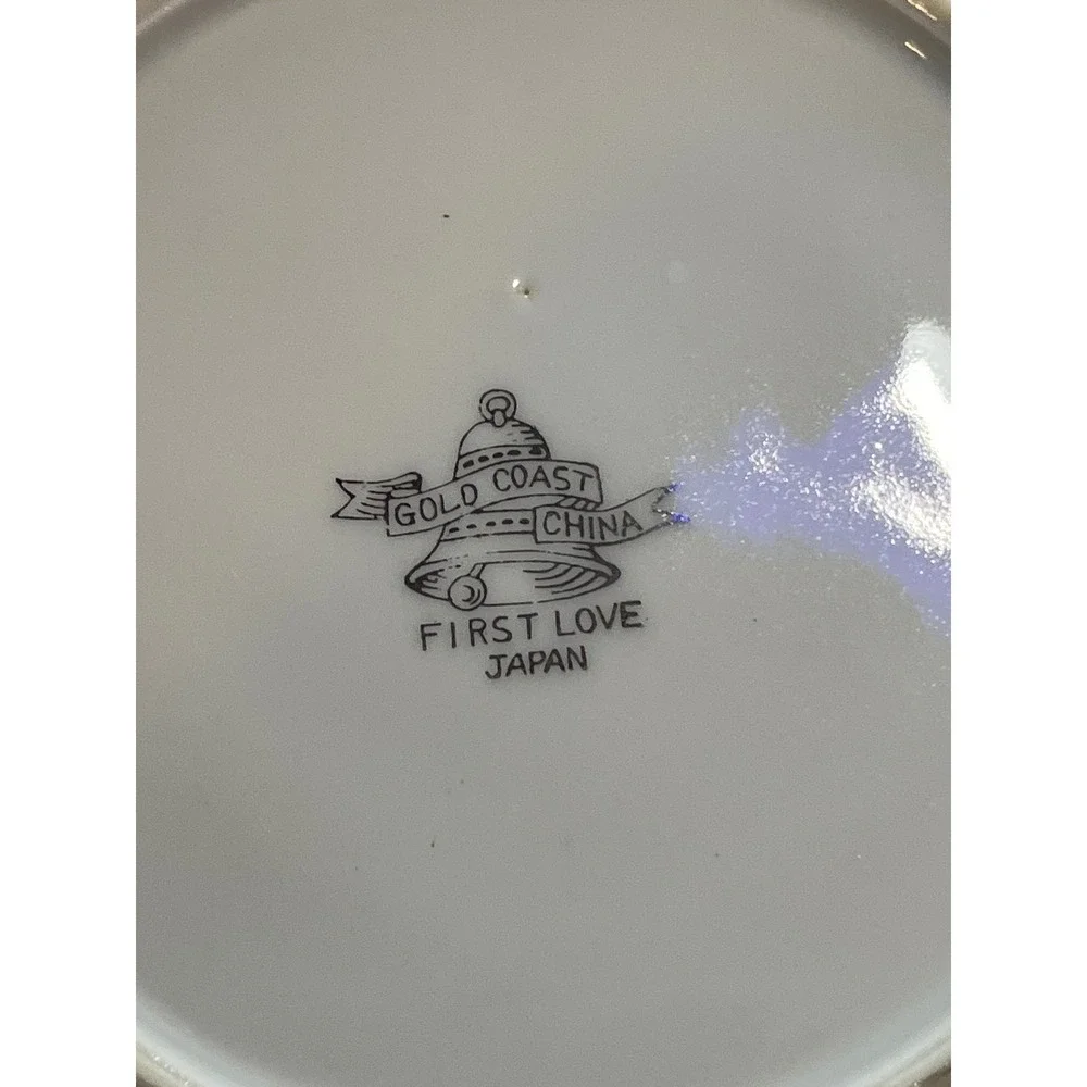 Gold Coast China First Love Bread Butter Plate White Rose Silver Rim Japan 6.5in
